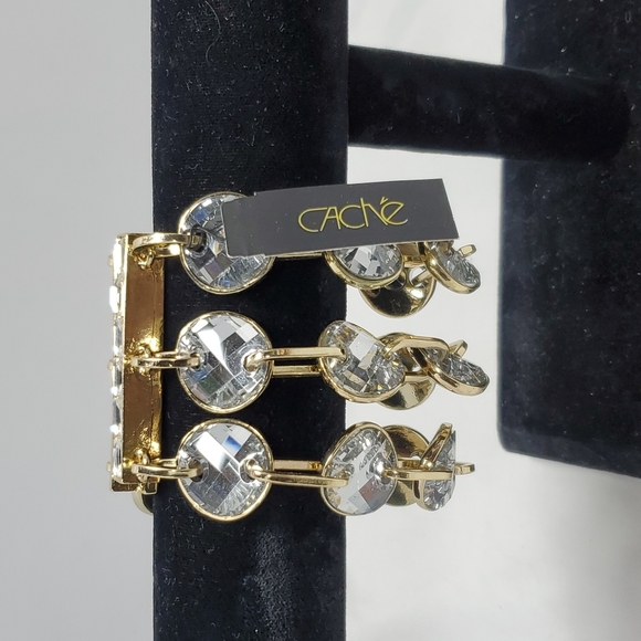 Cache 3 strand gold tone bracelet with large links & faceted crystals - Picture 4 of 5